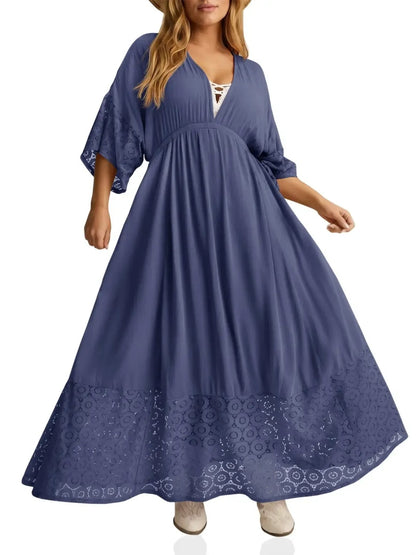 Women’s Boho Tie‑Back Lace Maxi Dress