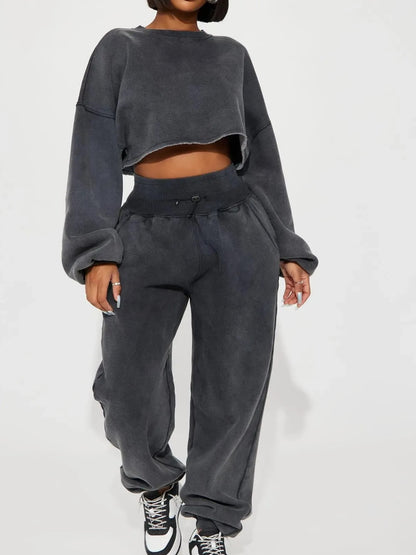 Women's Cropped Long Sleeve Sweatshirt & Jogger Pants Set