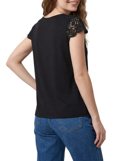 Women's Hollow Out Lace Sleeve Tee