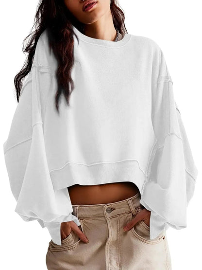 Women's Oversized Batwing‑Sleeve Cropped Sweatshirt
