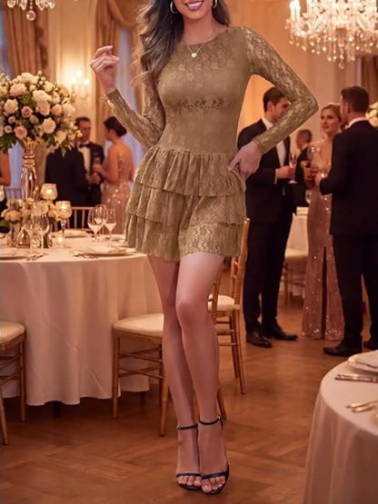 Women's Elegant Lace Long Sleeve Fitted Mini Dress
