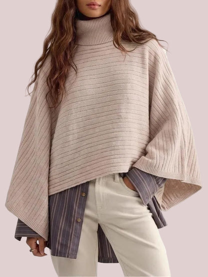 Women's Turtleneck Batwing Sleeve Knit Poncho Sweater