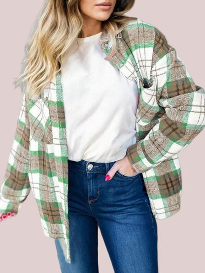 Women's Fall Holiday Color Block Plaid Shirt Jacket