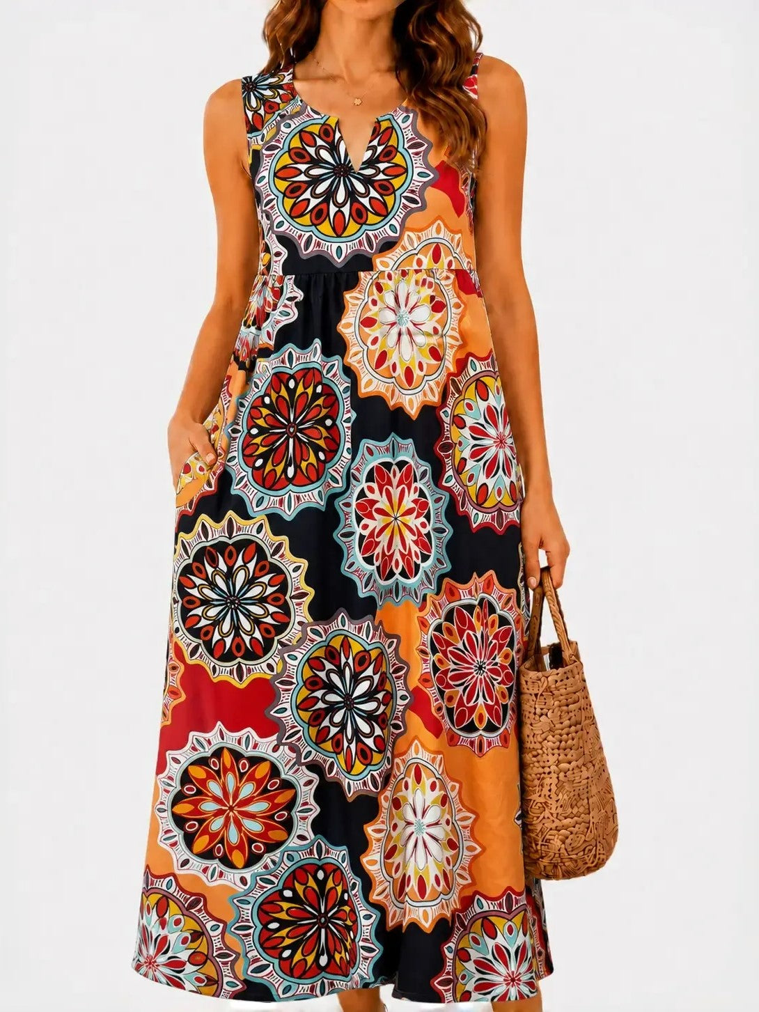 Women's Casual Printed Loose Long Dress with Pockets