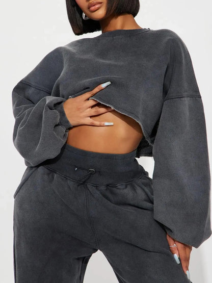 Women's Cropped Long Sleeve Sweatshirt & Jogger Pants Set
