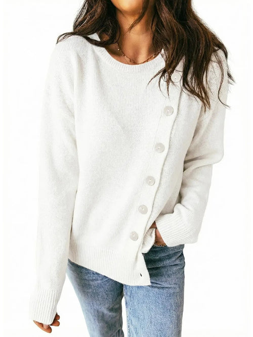 Women's Asymmetrical Diagonal Button Knit Sweater
