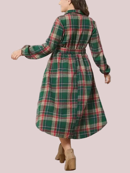 Women's Casual Christmas Tartan Midi Dress