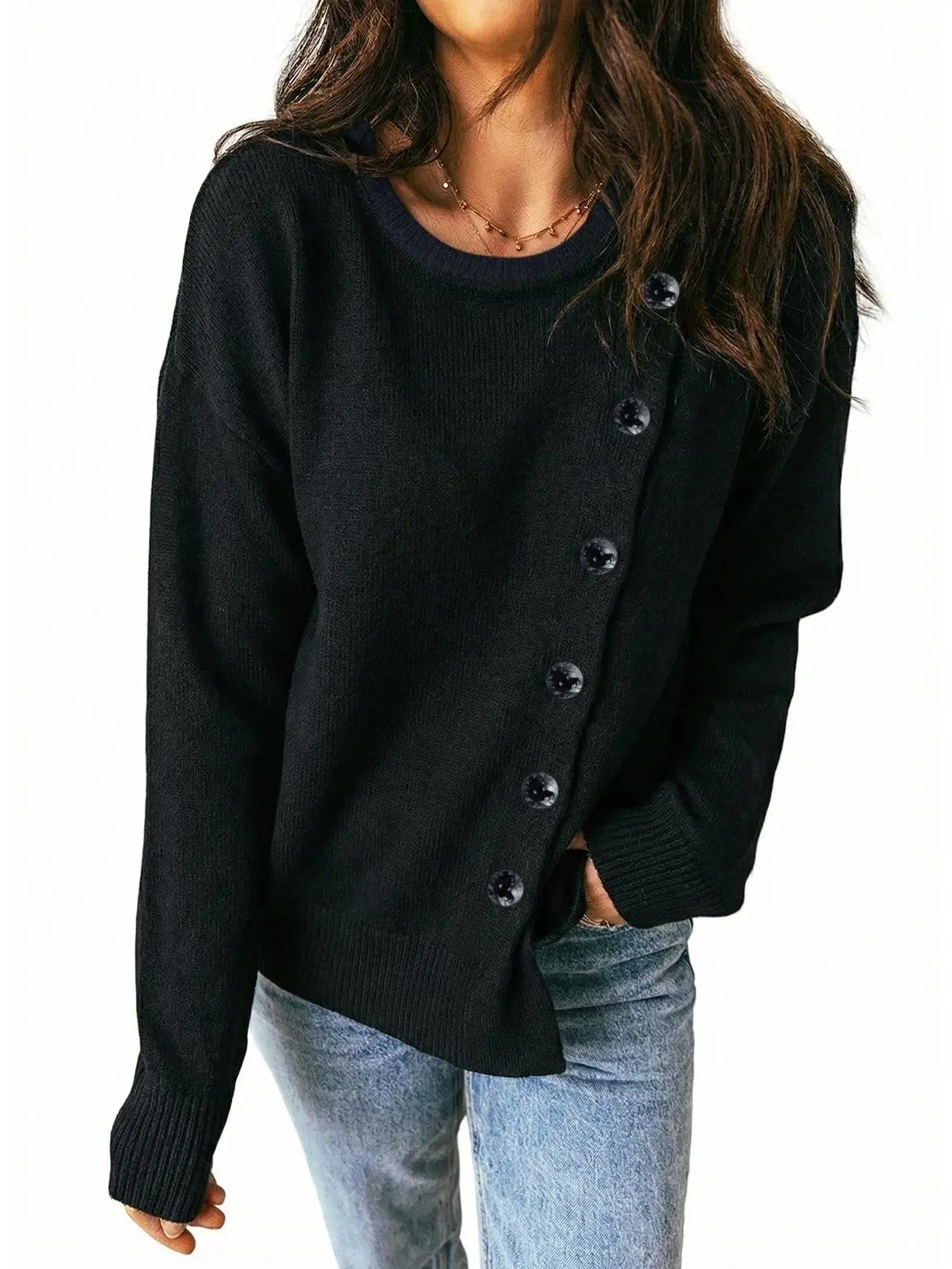 Women's Asymmetrical Diagonal Button Knit Sweater