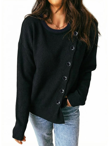 Women's Asymmetrical Diagonal Button Knit Sweater