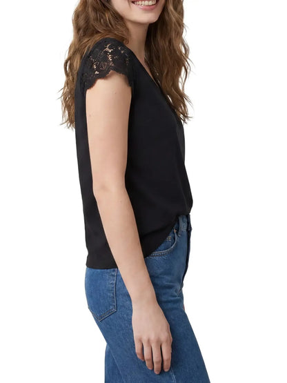Women's Hollow Out Lace Sleeve Tee