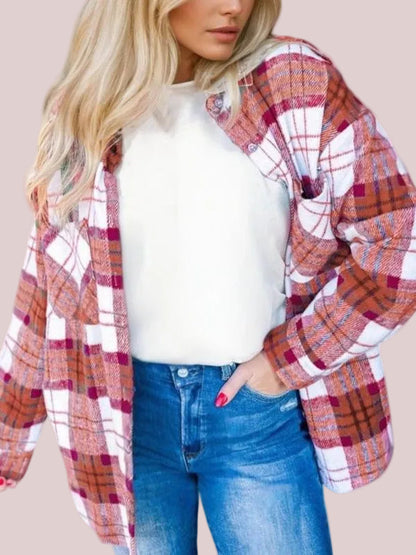 Women's Fall Holiday Color Block Plaid Shirt Jacket