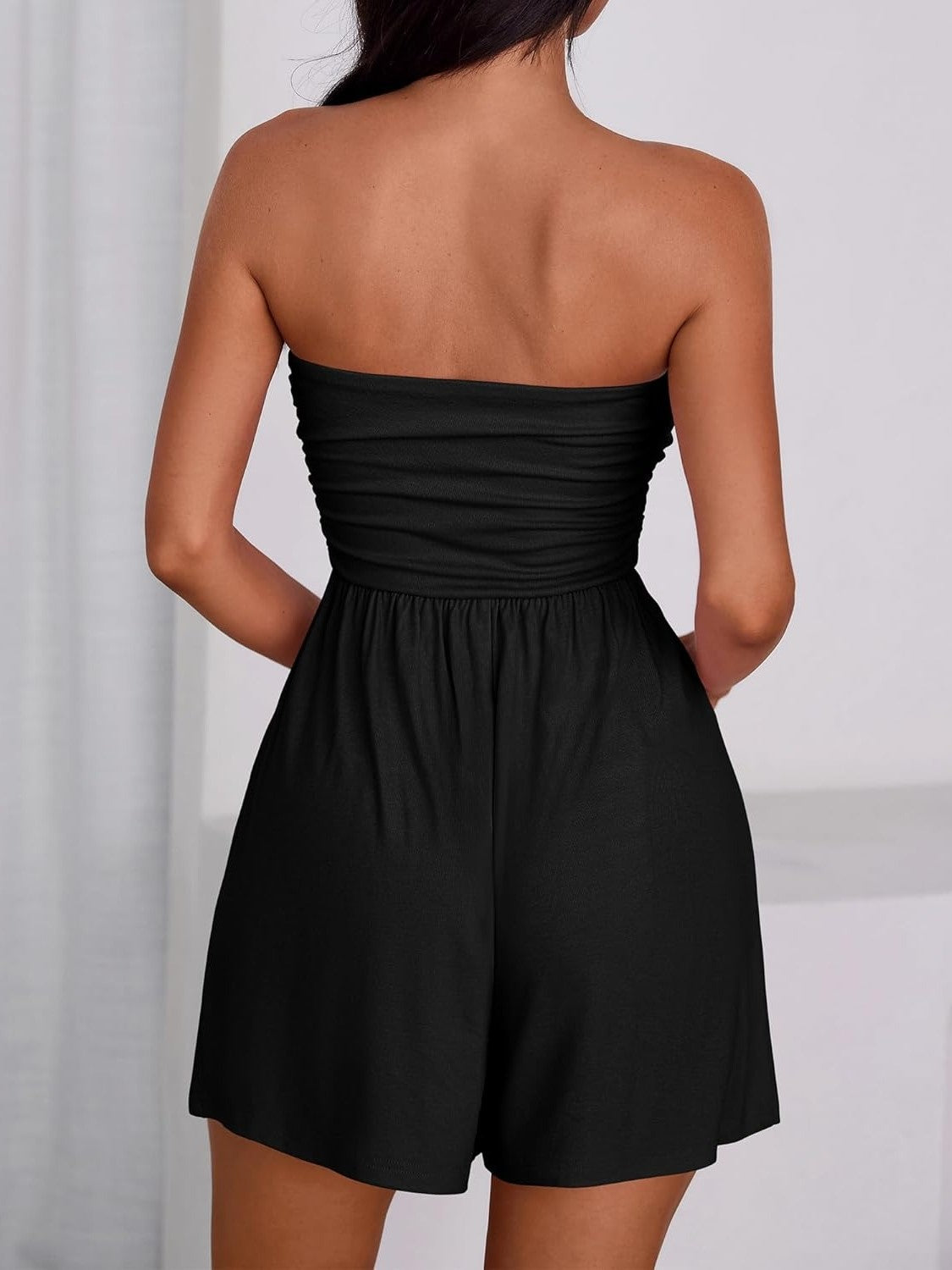 Women's Strapless Short Romper with Side Pockets