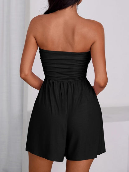Women's Strapless Short Romper with Side Pockets