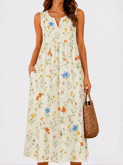 Women's Casual Printed Loose Long Dress with Pockets