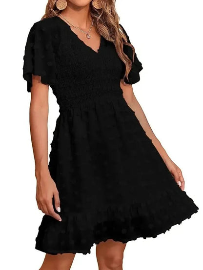 Women's Ruffle Hem Swiss Dot Casual Dress