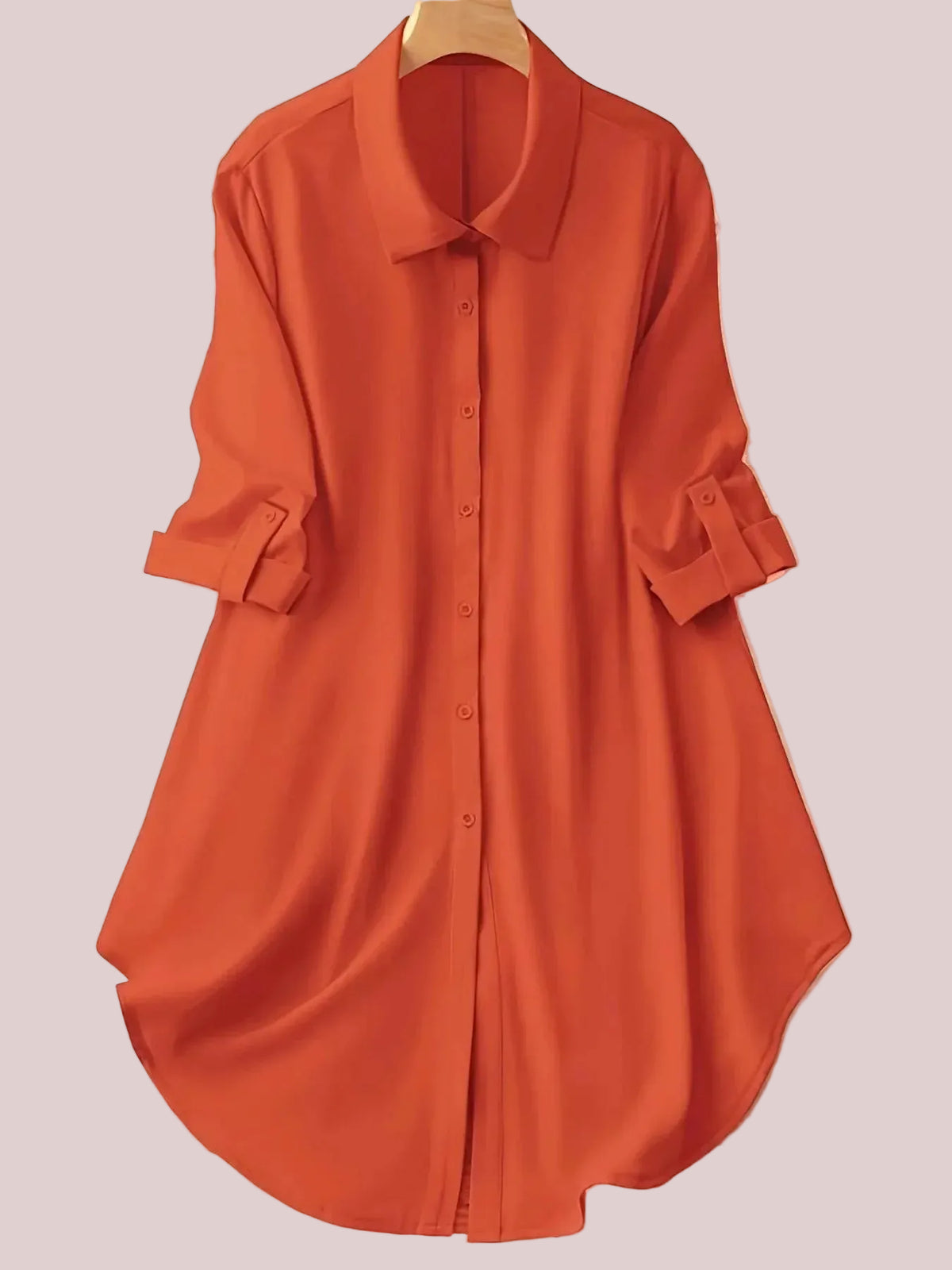 Women's Plus Size Roll Tab Sleeve Curved Hem Longline Shirt