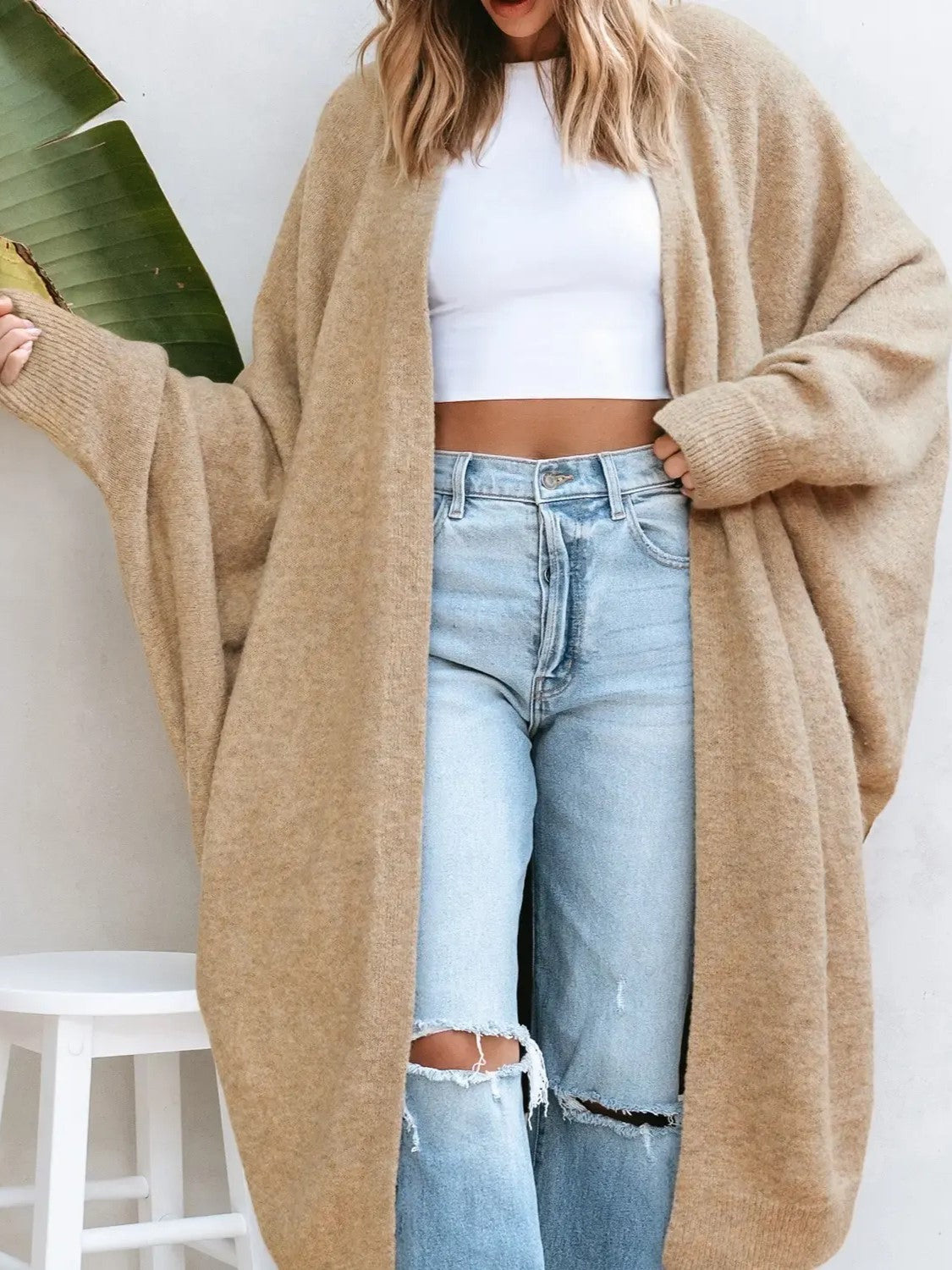 Women's Batwing Sleeve Relaxed Maxi Knit Cardigan