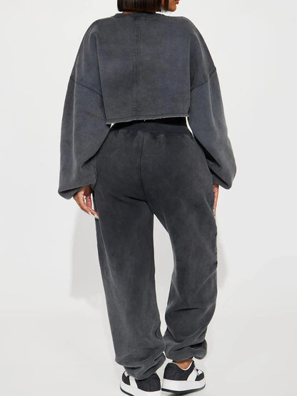 Women's Cropped Long Sleeve Sweatshirt & Jogger Pants Set