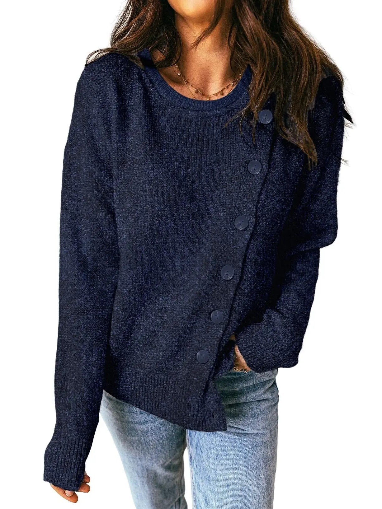 Women's Asymmetrical Diagonal Button Knit Sweater