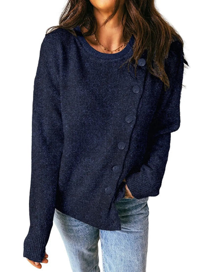 Women's Asymmetrical Diagonal Button Knit Sweater