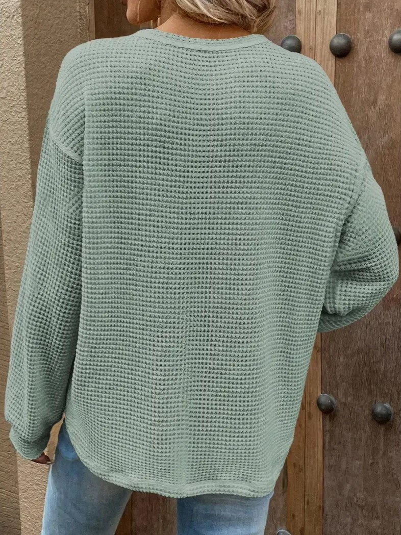 Women's Drop Shoulder Waffle Pullover