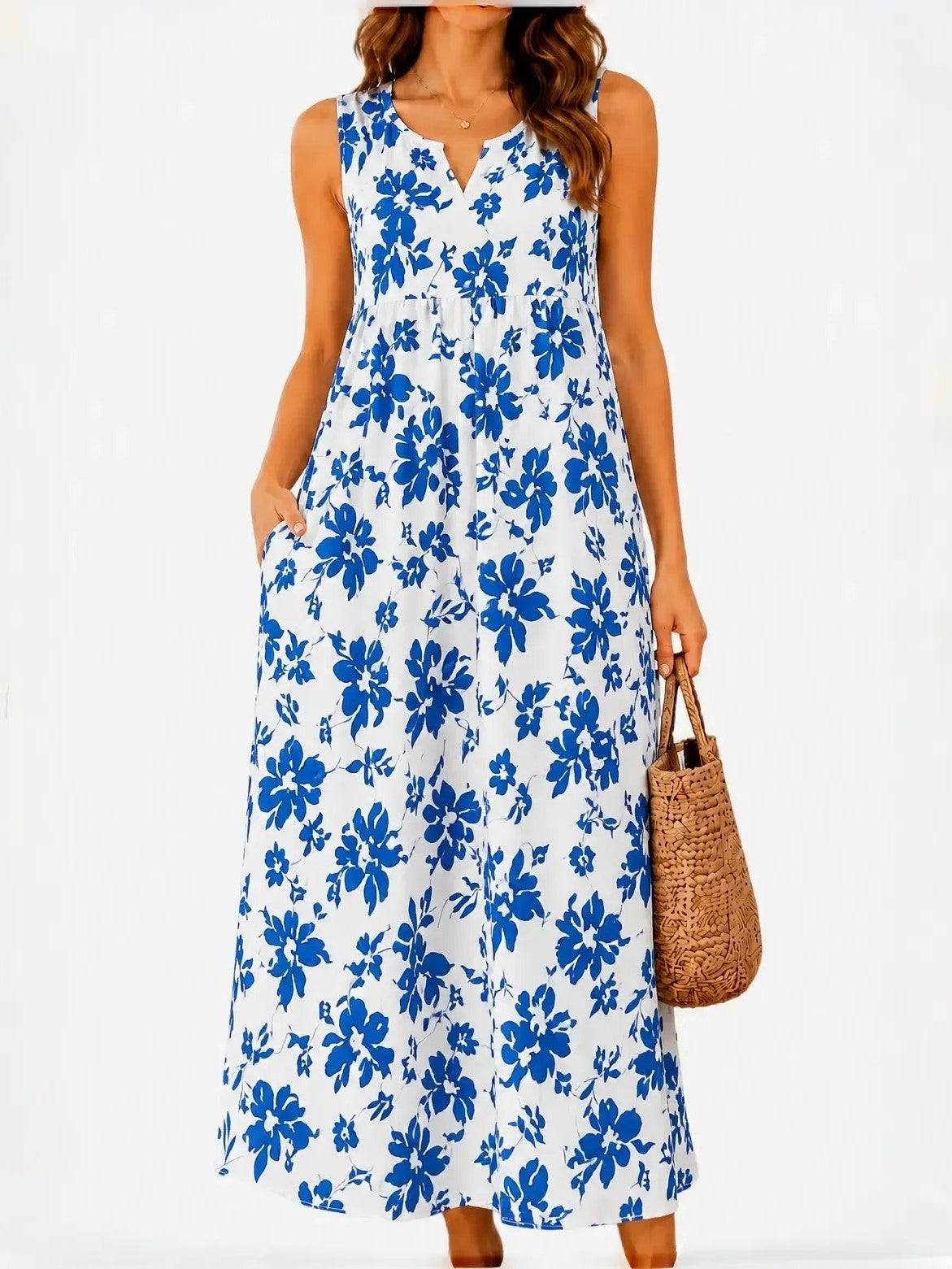 Women's Casual Printed Loose Long Dress with Pockets