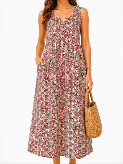 Women's Casual Printed Loose Long Dress with Pockets