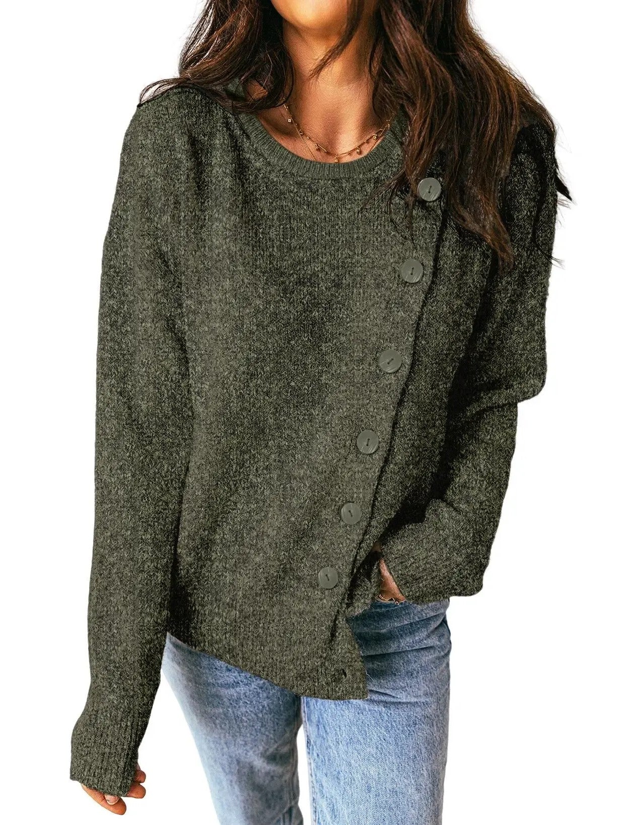 Women's Asymmetrical Diagonal Button Knit Sweater