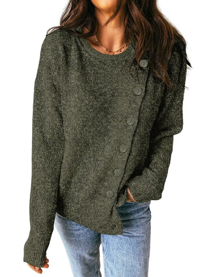 Women's Asymmetrical Diagonal Button Knit Sweater
