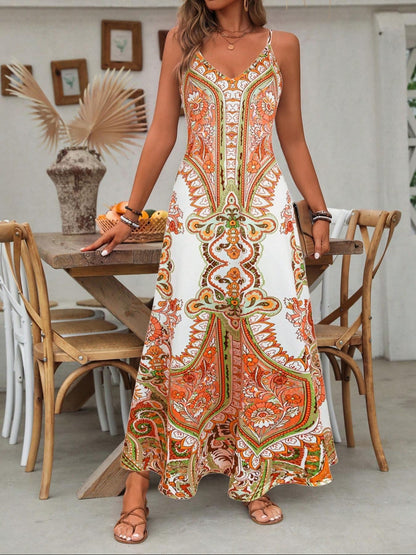 Women's Vintage Floral Print Spaghetti Strap Dress