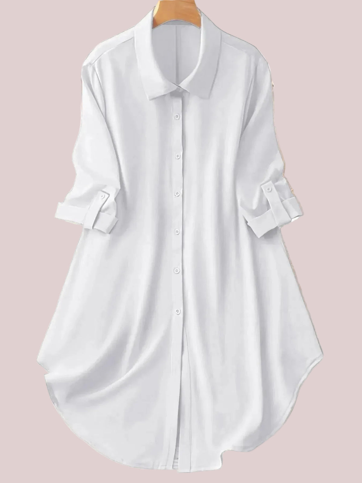 Women's Plus Size Roll Tab Sleeve Curved Hem Longline Shirt