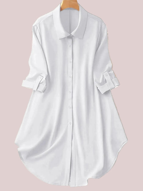 Women's Plus Size Roll Tab Sleeve Curved Hem Longline Shirt