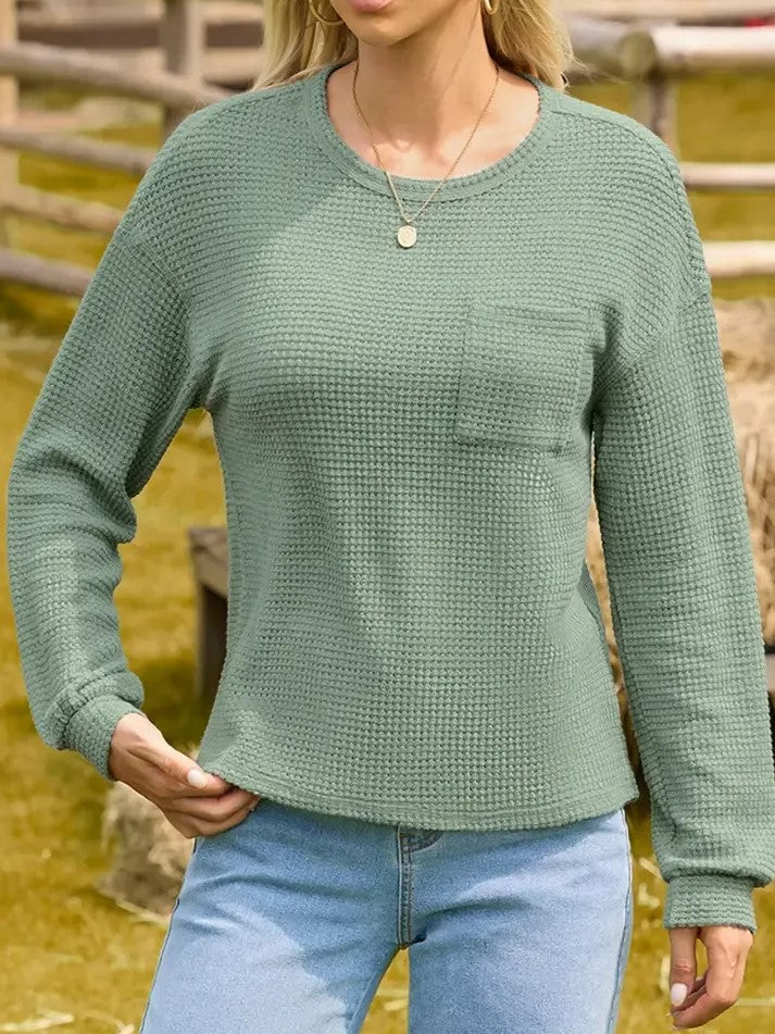 Women's Drop Shoulder Waffle Pullover