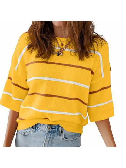 Women's Casual Half Sleeve Striped Knit Shirt
