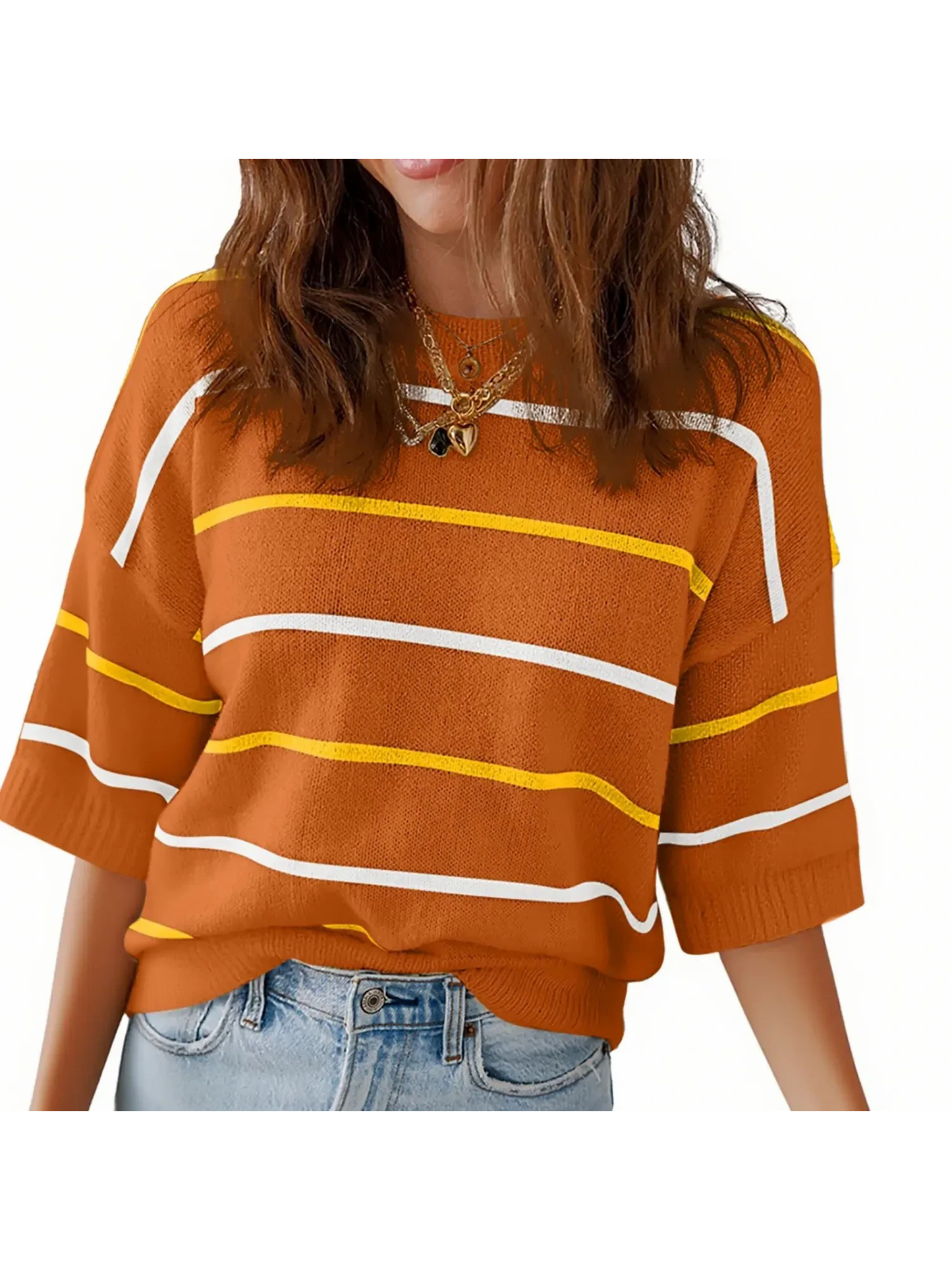 Women's Casual Half Sleeve Striped Knit Shirt