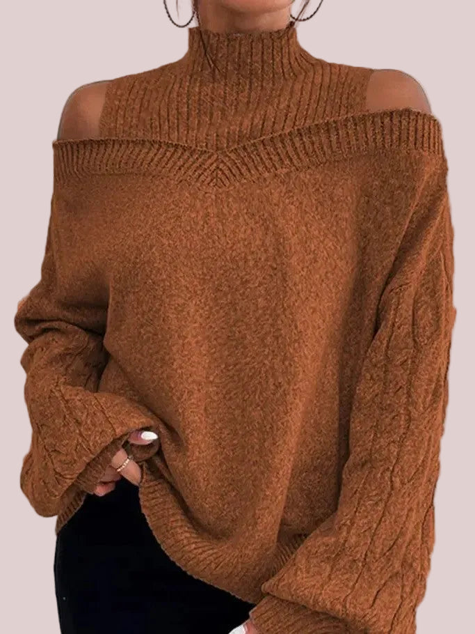 Women's Off Shoulder Turtleneck Lantern Sleeve Loose Pullover