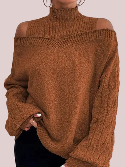 Women's Off Shoulder Turtleneck Lantern Sleeve Loose Pullover