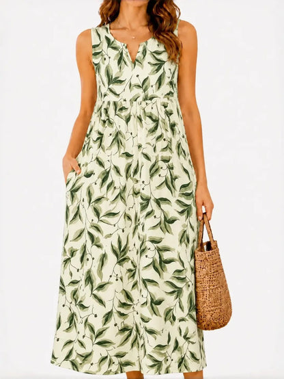 Women's Casual Printed Loose Long Dress with Pockets