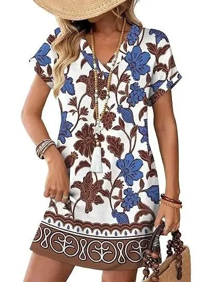 Women's Casual Boho Print Shift Mini Dress