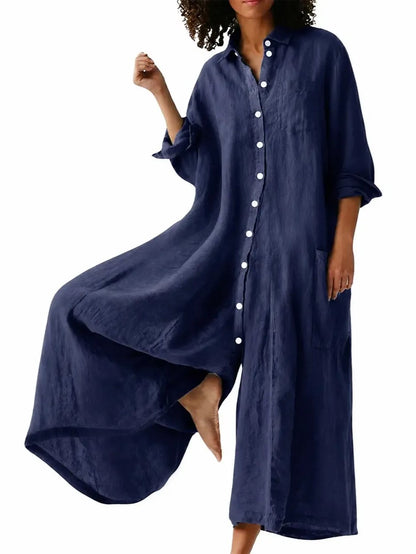 Women's Oversized Linen Shirt Wide Leg Jumpsuit