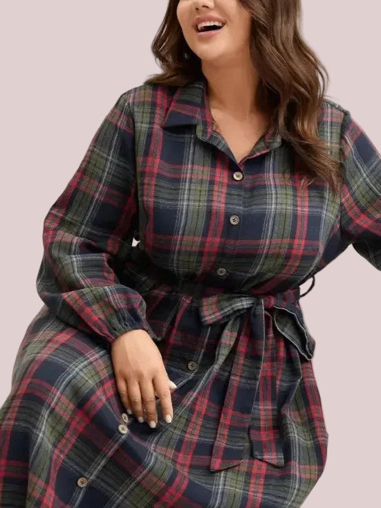 Women's Casual Christmas Tartan Midi Dress