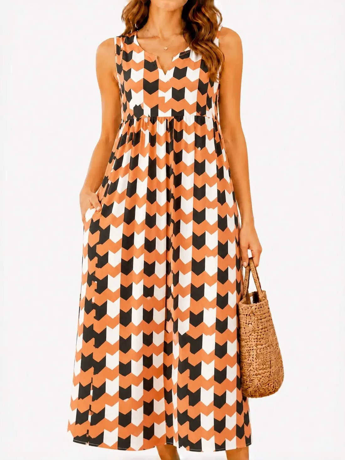 Women's Casual Printed Loose Long Dress with Pockets