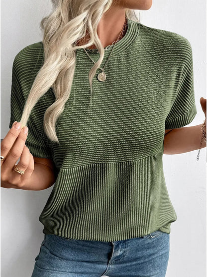 Women's Mixed Texture Striped Crew Neck Tee