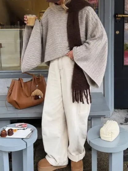 Women's Turtleneck Batwing Sleeve Knit Poncho Sweater