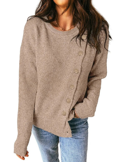 Women's Asymmetrical Diagonal Button Knit Sweater