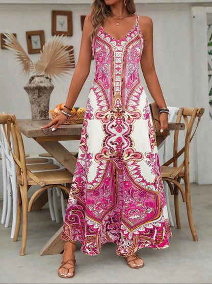 Women's Vintage Floral Print Spaghetti Strap Dress