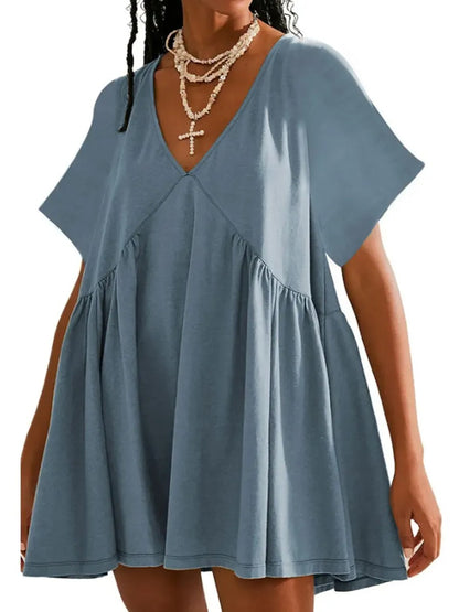 Women's V Neck Flowy Mini Babydoll Dress