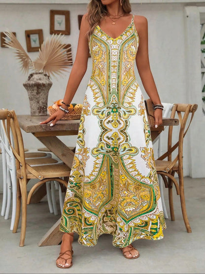 Women's Vintage Floral Print Spaghetti Strap Dress