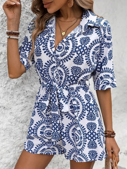 Women's Bohemian Printed Tie Waist Romper