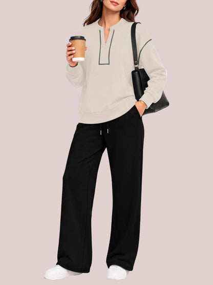 Women's Half Zip Sweatshirt Wide Leg Pants 2 Piece Outfit